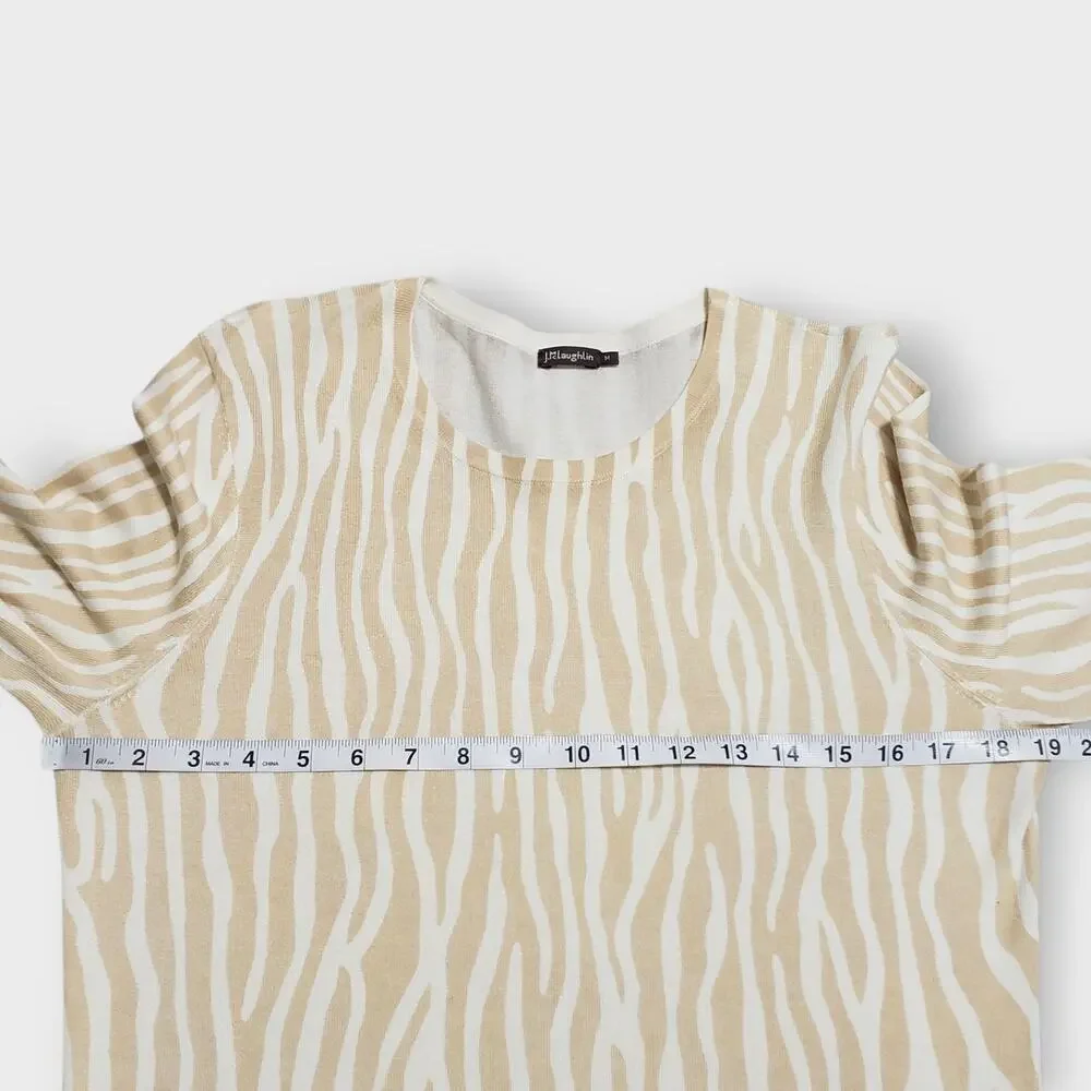 J. Mclaughlin Modal Stretch Zebra‎ Print Sweater Lightweight Tan Cream Medium